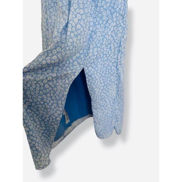 Abercrombie A&F Blue Floral Midi Dress Smocked Bodice Pockets Slit Size S - Picture 4 of 9